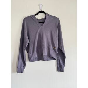Life is Good Women’s Hoodie Sweatshirt XS Purple French Terry Boxy Pullover NWT